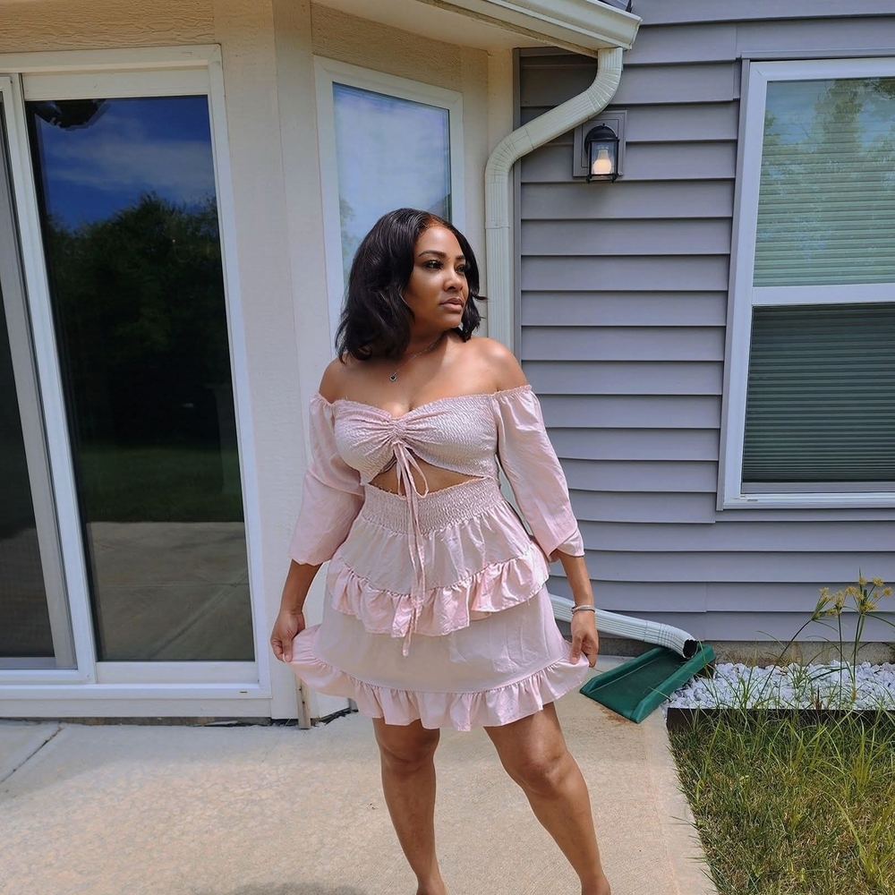 Off-Shoulder Pink Ruffle Dress
